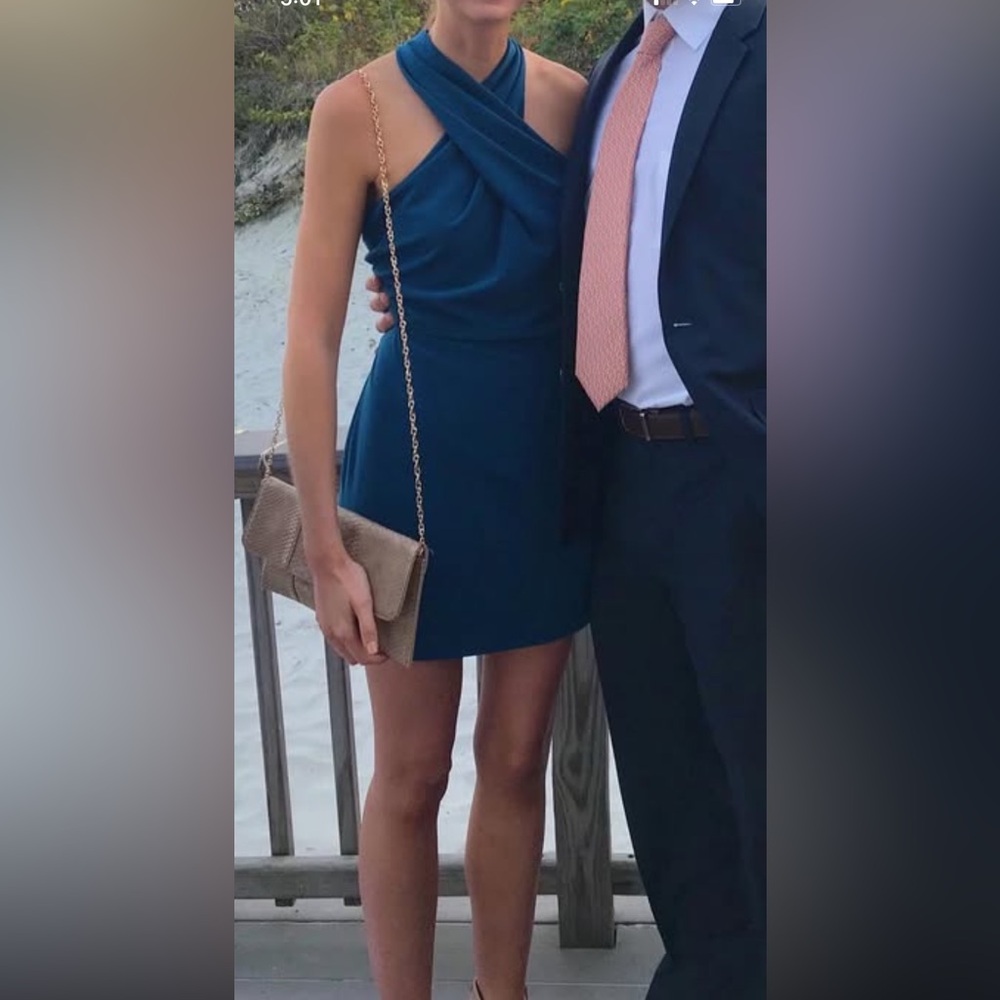 HALSTON Blue Halter Dress